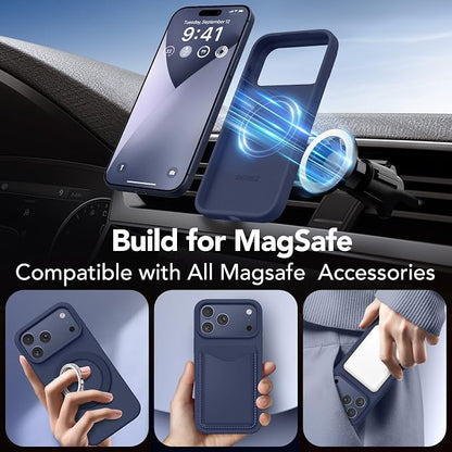 GONEZ Magnetic for iPhone 17 Pro Case, Compatible with MagSafe, [Screen Protector + Camera Lens Protector], Liquid Silicone Anti-Scratch Shockproof Protective Phone Case 6.3 inch, Navy Blue