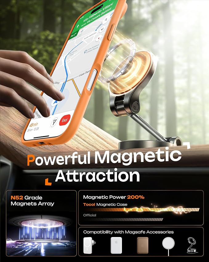 TOCOL for iPhone Air Case, Compatible with Magsafe Charger, Full Camera Protection, Drop Protection, Translucent Matte Phone Case for iPhone 17 Air 6.5 inch (Orange)