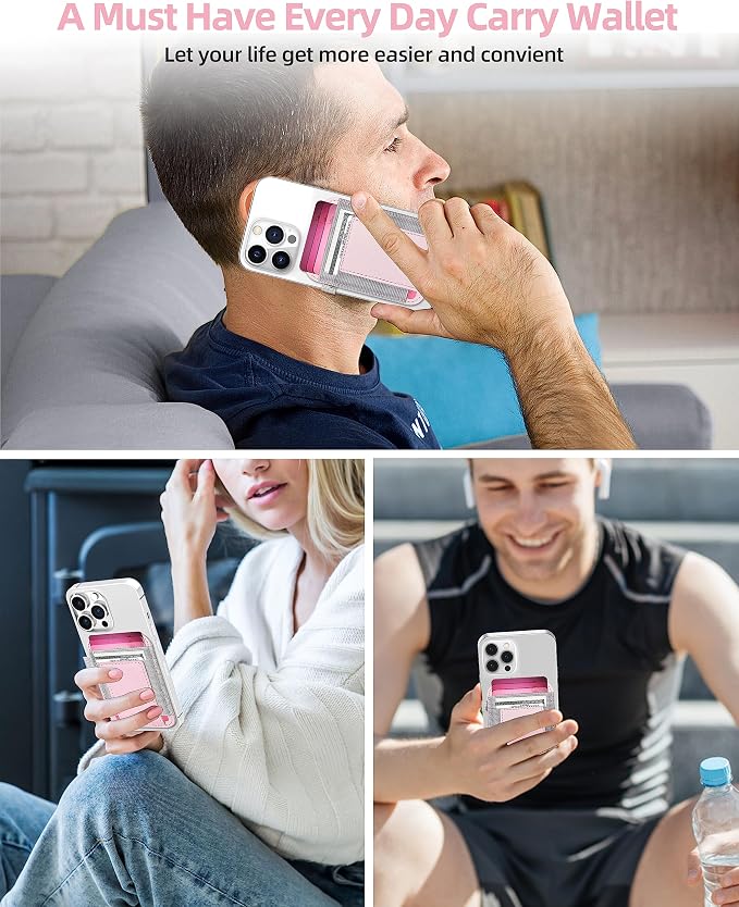 For Magsafe Wallet, Strongest Magnetic Wallet for iPhone 17/16/15/14/13/12 Series, for Magsafe Card Holder with 2 Card Slots, Magnetic Card Holder, RFID Blocking, Vegan Leather, Fit 7 Cards, Pink