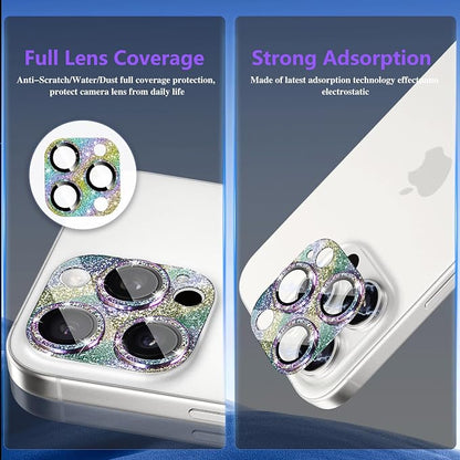 Camera Lens Protector for iPhone 16 Pro/iPhone 16 Pro Max, Glitter Camera Cover with 9H Tempered Glass Metal Ring, Lens Protector for iPhone 16 Pro / 16 Pro Max (Glitter - Colorful)