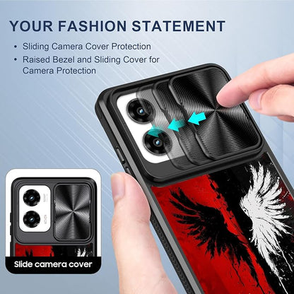 for Motorola Moto G Stylus 5G 2024 Case with Black White Wings, Metal Slide Camera Cover, Screen Protector, Anti-Peeping Privacy Safeguard, Camera Lens Protector Phone Case for Moto G Stylus 5G 2024