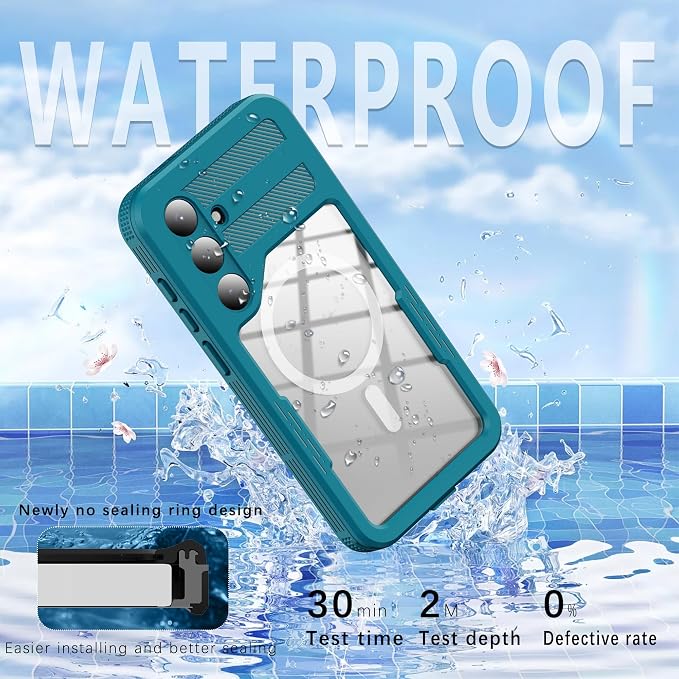 Losin Compatible with Galaxy S25 Case Waterproof Magnetic [Compatible with MagSafe] [Drop Protection] [IP68 Underwater] Full Body Shockproof Protective Phone Case, Teal