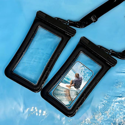 IPX8 Floating Waterproof Dry Bag 2-Pack, 7.2 Inch Waterproof Phone Pouch for iPhone 16/15/14 Pro Max Galaxy S24/S23 Adjustable Lanyard + wrist strap Beach Swimming Travel Essentials Black
