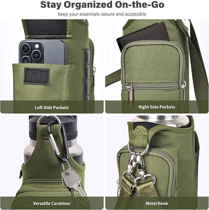 icolor Magnetic Gym Bag Water Bottle Carrier Holder with Phone Pockets & Shoulder Strap,Gym Magnetic Bag 5 Built-in Magnets Gym Accessories Organizer Sling Bottle Bag Pouch Sleeve