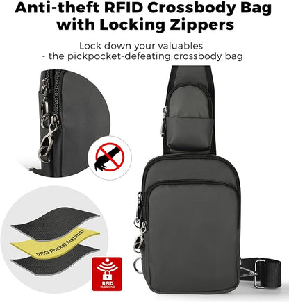 VADOO Sling Bag, Crossbody Bag with Zipper Lock, RFID Blocking & Water Resistant for Men and Women