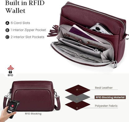 befen Genuine Leather Crossbody Purses for Women Small Crossbody Bags Purse with Built in RFID Blocking Wallet