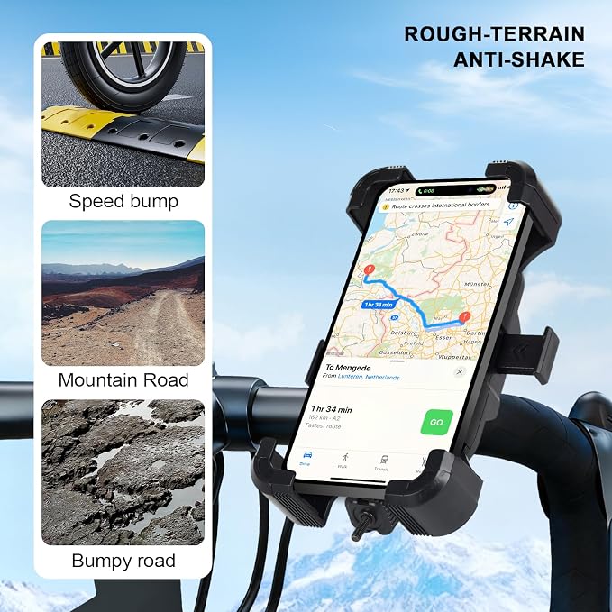 Bike Phone Mount Holder, Motorcycle Phone Mount, 3rd-Gen Anti Vibration for Scooter, E-Bicycle, Durable Phone Holder Handlebar[1s Release] Suitable for Smartphones 4.7-7.1",