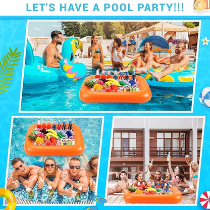 FillTouch Rectangular Inflatable Serving Bar Floating Drink Holder for Pool Inflatable Cup Holders Hot Tub Accessories, Adults Swimming Fun Drink Floats for Swimming Pool Party(Orange)