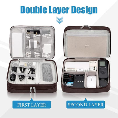 SELLYFELLY Electronics Travel Organizer, Double Layer Cable Organizer Bag Watreproof Electronics Accessories Storage Bag for Cord, Charger, Phone, Power Bank, Kindle, Hard Drive