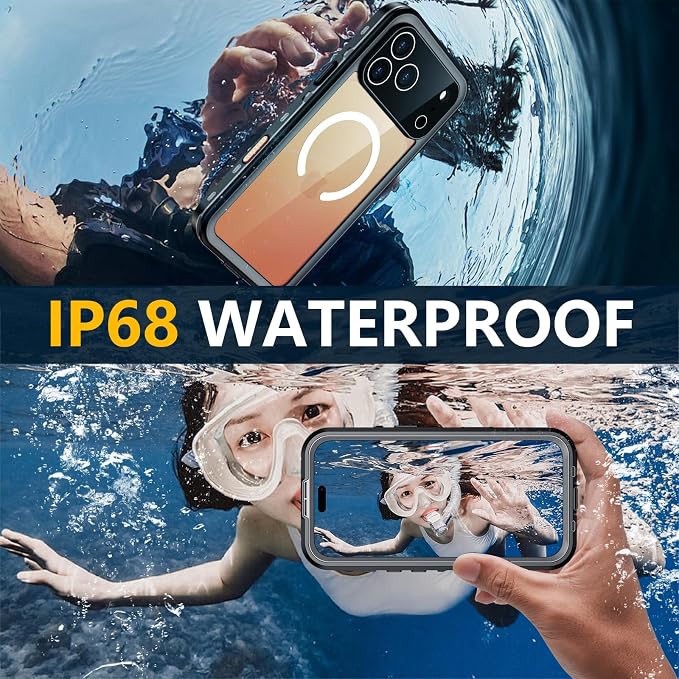Red2Fire for iPhone 17 Pro Max Case Waterproof, [Built-in Screen Protector & Camera Protector][Compatible with MagSafe][Full Body Shockproof][IP68 Waterproof][Dustproof] Phone Case 6.9" Black/Clear