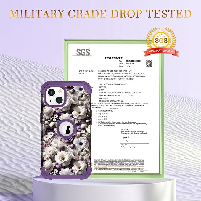 Hocase for iPhone 14 Case/iPhone 13 Case, Heavy Duty Shockproof Protection Soft Silicone Rubber+Hard Plastic Bumpers Hybrid Protective Case for iPhone 13/14 (6.1") - White Flowers