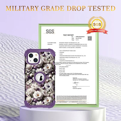 Hocase for iPhone 14 Case/iPhone 13 Case, Heavy Duty Shockproof Protection Soft Silicone Rubber+Hard Plastic Bumpers Hybrid Protective Case for iPhone 13/14 (6.1") - White Flowers