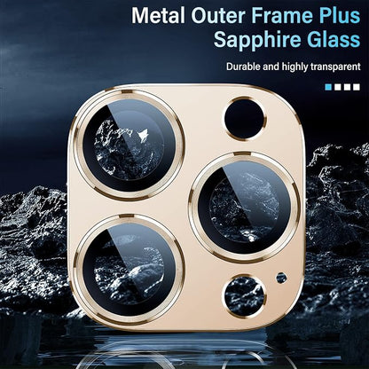 Uyiton for iPhone 12 Pro Max Camera Lens Protector, [Drop Protection][Strong Adsorption] 9H Tempered Glass Camera Cover Screen Metal Ring Case Friendly Scratch Resistant Easy to Install - Gold