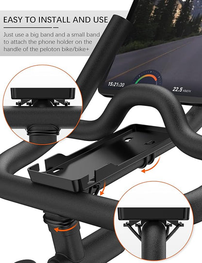 Phone Holder for Peloton Bike & Peloton Bike +, Peloton Bike Accessories, Built-in Anti-Slip Silicone mat Mount Tray, Peloton Phone Holder for iPhone, iPad - Easy Installation