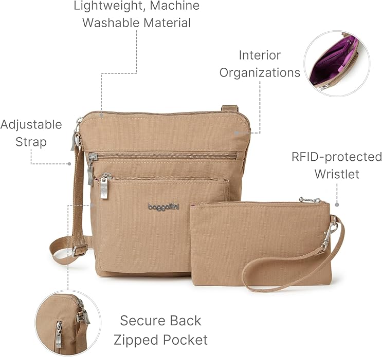 Baggallini Pocket Crossbody Bags for Women 8x8 Small Lightweight Durable Water-resistant Travel Purse W/Rfid