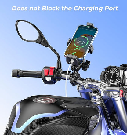 VAZESWIN Motorcycle Phone Mount [Vibration Dampener] [High-Speed Secure Lock] Anti-Shake Motorcycle Cellphone Holder, Bike Phone Mount with Short Arm for 0.5"-1.26" Handlebar, 4.7"-7.2" Smartphone