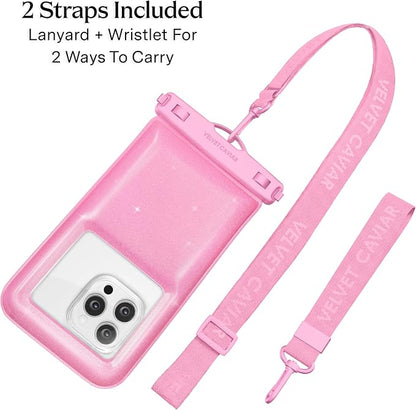 VELVET CAVIAR Waterproof Phone Pouch with Lanyard | IP68 Floating Case for iPhone & All Phones | Dry Bag for Snorkeling, Beach, Kayaking | Travel & Cruise Essentials for Women (Pink Stardust)