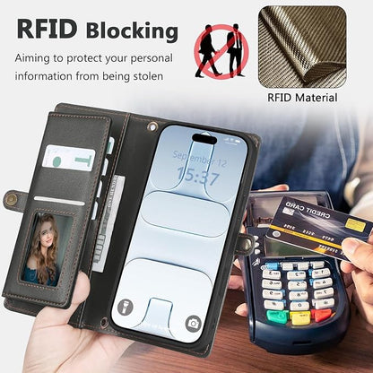 Wallet Case for iPhone Air with Card Holder/Crossbody Wallet/Strap,[RFID Blocking][Magnetic] PU Leather Phone Case for iPhone Air,6.5 in,Black