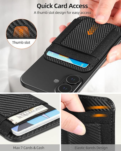 for Magsafe Wallet, Strongest Magnetic Wallet, for iPhone Walle t Magsafe with 2 Card Slots, Magnetic Card Holder for iPhone 17/16/15/14/13/12 Series, Vegan Leather, Fit 7 Cards, Black Carbon Fiber