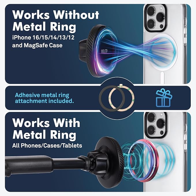 Magnetic Phone Holder for Car – Suction Cup Phone Mount with Adjustable Rotating Arm and Lock Mechanism for Dashboard, Windshield, Air Vent – Compatible with iPhone and Android