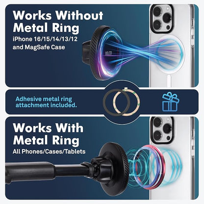 Magnetic Phone Holder for Car – Suction Cup Phone Mount with Adjustable Rotating Arm and Lock Mechanism for Dashboard, Windshield, Air Vent – Compatible with iPhone and Android