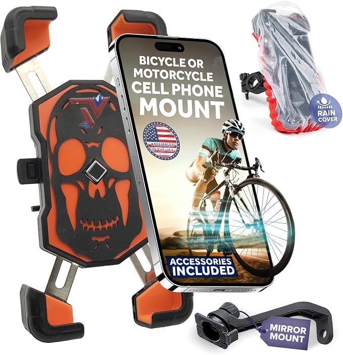 Terminal Velocity Sport - Motorcycle Phone Mount - Bike Cell Phone Holder - Bike Phone Mount, for iPhone & Android - Fits Harley Davidson, eBike, ATV, Bicycle - Incl. Mirror & Rain-Cover