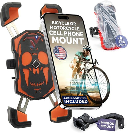 Terminal Velocity Sport - Motorcycle Phone Mount - Bike Cell Phone Holder - Bike Phone Mount, for iPhone & Android - Fits Harley Davidson, eBike, ATV, Bicycle - Incl. Mirror & Rain-Cover