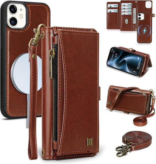 Wallet Case for iPhone 12/12 Pro with Card Holder/Crossbody Wallet/Strap| RFID Blocking | Magnetic | Kickstand | Detachable | PU Leather Phone Case for iPhone 12/12 Pro,6.1 in,Brown