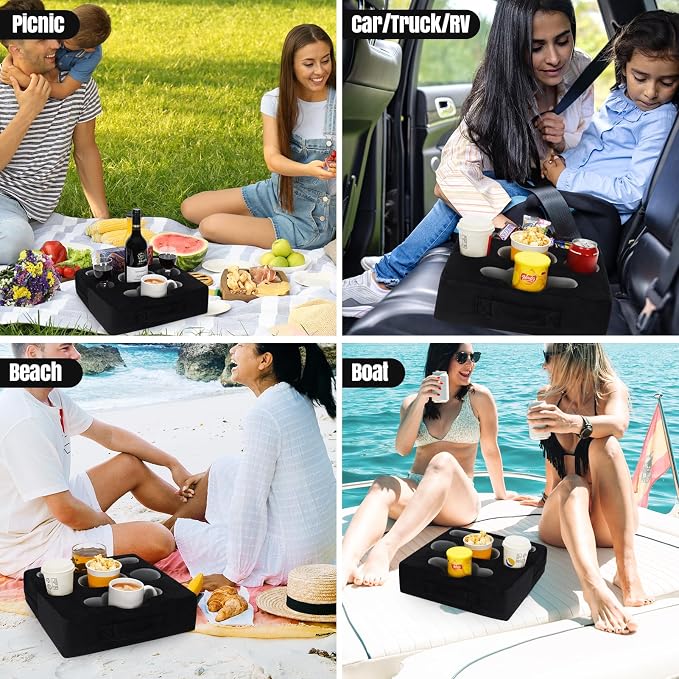 STBoo Couch Cup Holder Pillow Tray - Sofa Drink Cup Holder Cozy Buddy | Bed Caddy Organizer for Remote, Snacks Beverage, Phones, Tablet | Use it on Car, Pack, Beach, RV, Boat, Bedroom (Black)