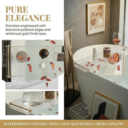 Bathtub Caddy Tray for Luxury Bathroom Bath tub Table Caddy Tray Shelf for Shower with Gold Handles fits All bathtubs