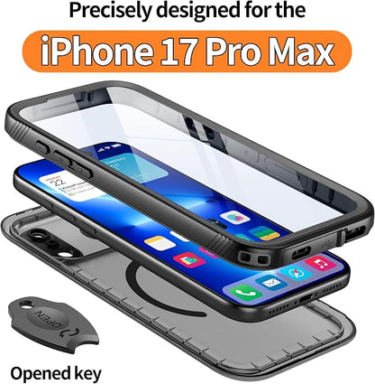 Cozycase for iPhone 17 Pro Max Waterproof Case Full-Body Bumper Shockproof Dustproof Cases with Built-in Screen Protector &Camera Control Compatible with MagSafe,Drop Proof 17PM Cover Black