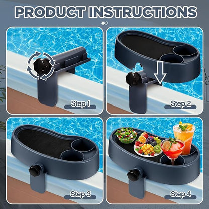 Geelin 2 Pcs Hot Tub Table Tray, Adjustable Aboveground Bathtub Tray with 2 Cup Holder, Between 2'' to 7.5'' Nonslip Hot Tub Accessories Shelf Drinks Snacks Phone Holder for Spa Bathtub (Navy Blue)