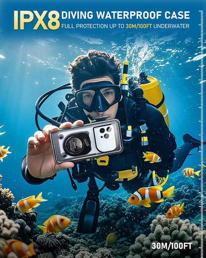 Waterproof Phone Case, IPX8 Underwater Floating Pouch for Snorkeling Swimming Beach Cruise Travel, Water Proof Dry Case for iPhone 17/16/15/14 Pro, Samsung Galaxy S26/S25/S24 (Black)