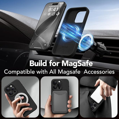GONEZ Magnetic for iPhone 16 Pro Max Case, Compatible with MagSafe, Liquid Silicone Case, with Screen Protector + Camera Protector, Full Body Protective Shockproof Phone Cover 6.9", Black