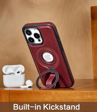 for iPhone 16 Pro Max Leather Case with Stand, Anti-Slip Grip Ring, Fits for MagSafe (Burgundy, iPhone 16 Pro Max)