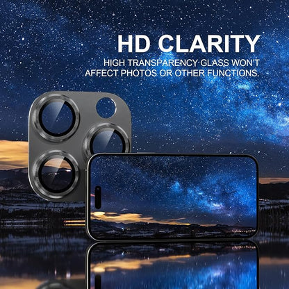 Choiche Compatible for iPhone 16 Pro/iPhone 16 Pro Max Camera Lens Protector, Bling Camera Cover with 9H Tempered Glass Lens Screen Protector Metal Ring Decoration Accessories(Black)