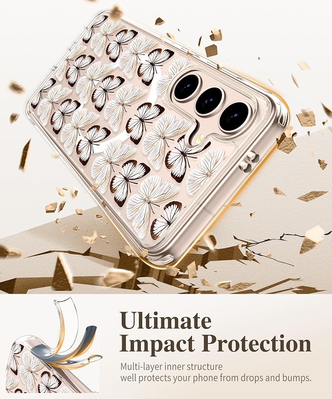 GVIEWIN for Samsung Galaxy S25 Plus Case Compatible with MagSafe, Clear Floral Shockproof Protective Women Phone Case, Non-Yellowing, Screen & Camera Lens Protector for S25 Plus 6.7", Amathusiidae