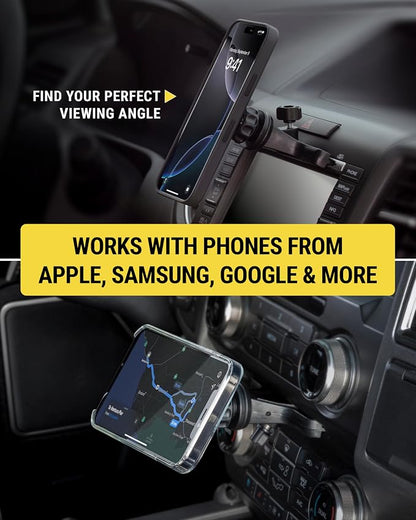 Scosche SMS1CD MagSafe CD Slot Phone Mount, Adjustable Magnetic Cell Phone Holder for Car CD Player, Compatible with iPhone 16 15 14 13 12 Pro Max Mini Plus, Mag Safe Case & More with MagSafe Ring