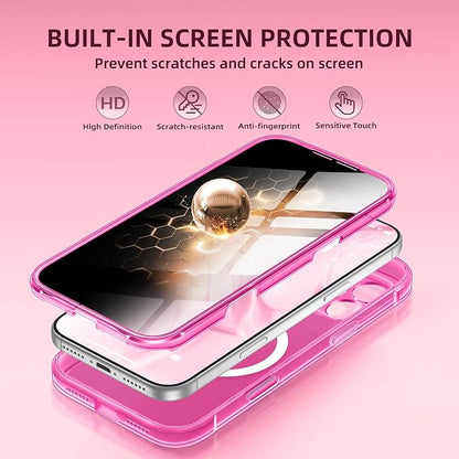 BERFY for iPhone 17 Pro Case, Compatible with MagSafe, Built-in Privacy Screen Protector, Camera Protection, Shockproof Full Body Phone Case 6.3", Clear Bright Pink