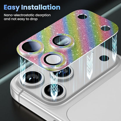 Uyiton for iPhone 17-Pro Camera-Lens Protector: Bling [Not Easy to Break][Strong Adsorption][Case-Friendly] Metal Tempered Glass Rear Camera Screen Cover - Glitter Colorful