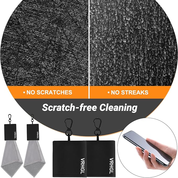 2 Sided Portable Glasses Cleaner Cloth Keychain,Reusable 6X 6-Inch Glasses Cleaning Kit Travel,Microfiber Eye Glasses Lens Cleaning Cloth Wipes Kit with Pouch,Black