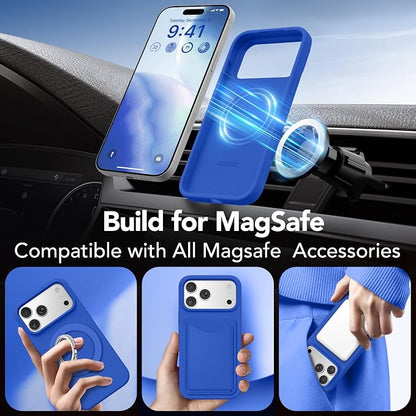 GONEZ Magnetic for iPhone 17 Pro Case, Compatible with MagSafe, [Screen Protector + Camera Lens Protector], Liquid Silicone Anti-Scratch Shockproof Protective Phone Case 6.3 inch, Klein Blue