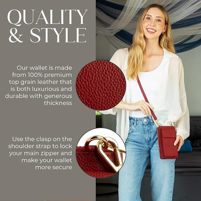 BULL GUARD Crossbody Leather Wallet Phone Purse, Anti Theft and RFID Blocking, Elegant Design for Travel