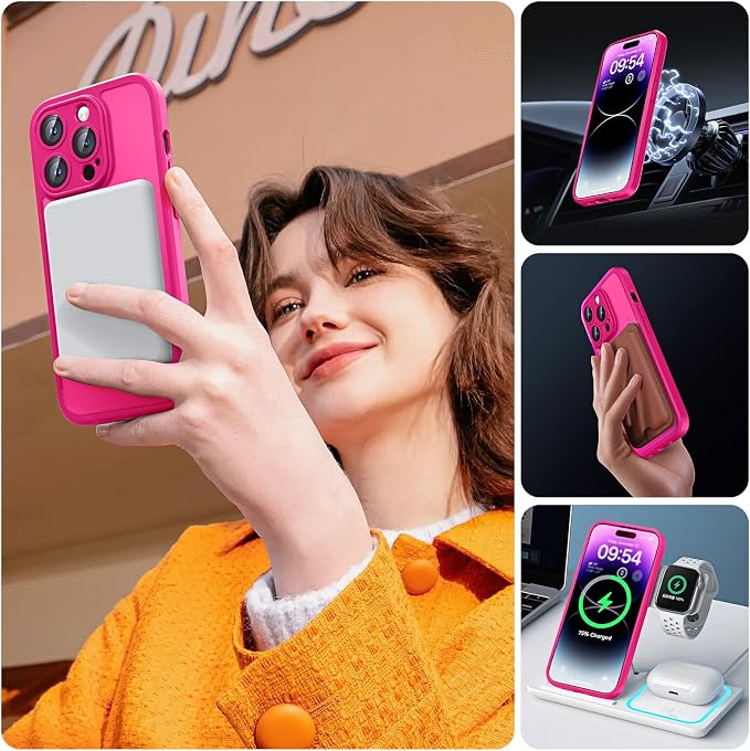 TOCOL for Phone 14 Pro Case, Compatible with Magsafe Charger, Full Camera Protection, Drop Protection, Translucent Matte Phone Case for iPhone 14 Pro 6.1 inch (Hot Pink)