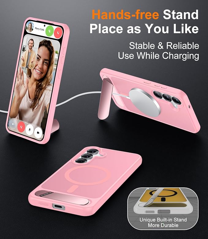 Magnetic for Samsung Galaxy S25 Plus Case, [Innovate Stand][Military Grade Drop Protection][Non Slip][Translucent Matte] Shockproof Phone Case for Galaxy S25 Plus 6.7" 2025 -Pink