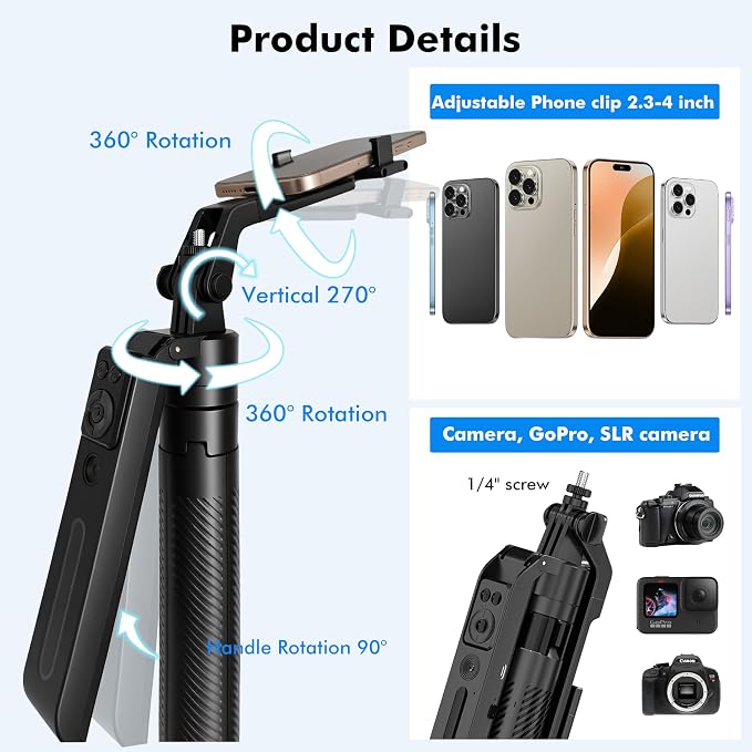 Auto Face Tracking Selfie Stick Tripod with Fill Light, 360 Rotation & Gesture Control, 70.9" Selfie Stick Tripod for iPhone with Remote for for TikTok/Vlog/Live Stream/Video Recording