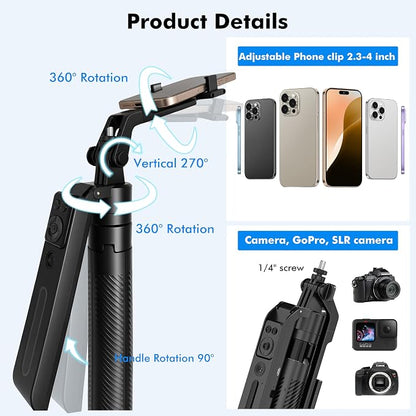 Auto Face Tracking Selfie Stick Tripod with Fill Light, 360 Rotation & Gesture Control, 70.9" Selfie Stick Tripod for iPhone with Remote for for TikTok/Vlog/Live Stream/Video Recording