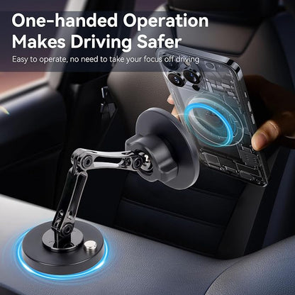 360° Magnetic Phone Mount - Dual Arm Foldable Phone Holder with Strong Adhesive Base for Car Dashboard/Desk/Wall, Universal Magnetic Stand for iPhone 16/15 & All Smartphones-828002