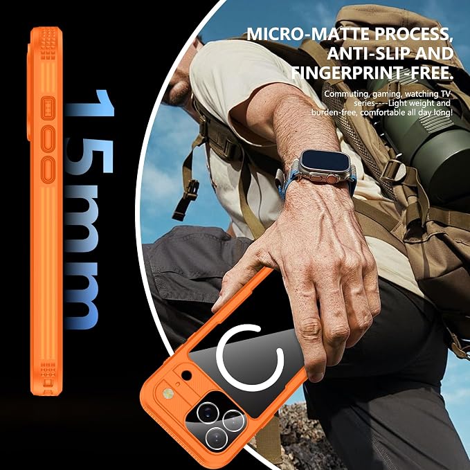 GOLDJU Magnetic for iPhone 17 Pro Max Case-Waterproof, Built-in Screen & Camera Protector-IP68 Underwater Full Body 16FT Military Dropproof Shockproof Case for 17 Pro Max 6.9''- Orange