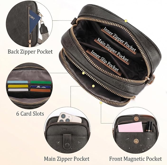 KITEVIUN Crossbody Bags for Women Leather Crossbody Purse Small Shoulder Phone Purse with Adjustable Strap & RFID Card Slots